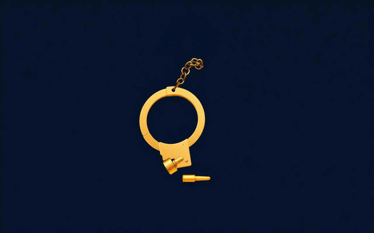 איור אזיקי זהב על רקע כחול כהה - עורך דין מעצרים ומדריך לשעות הראשונות במעצר
